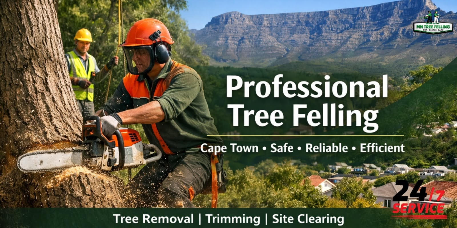 Large dangerous tree being removed after storm damage