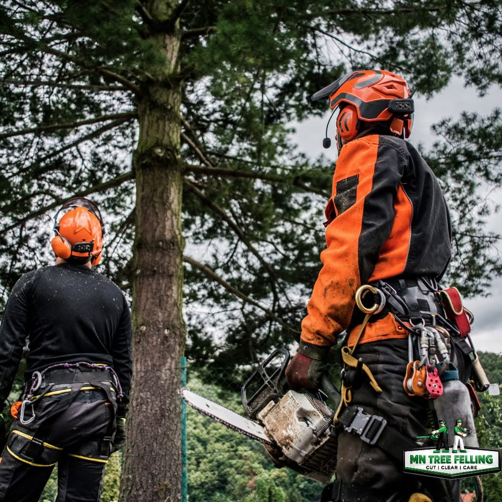 Chainsaw cutting a large trunk into log sections